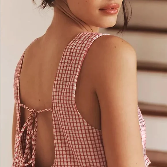 Anthropologie Red and White Gingham Midi Dress - Picture 3 of 3